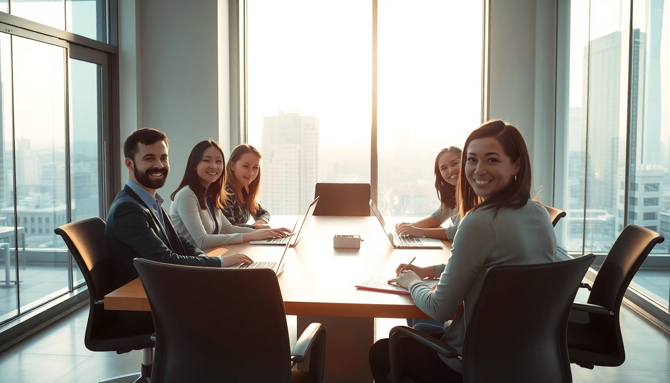Personalvermittlung in einem modernen Büro mit einer besprechenden Gruppe von Personen.