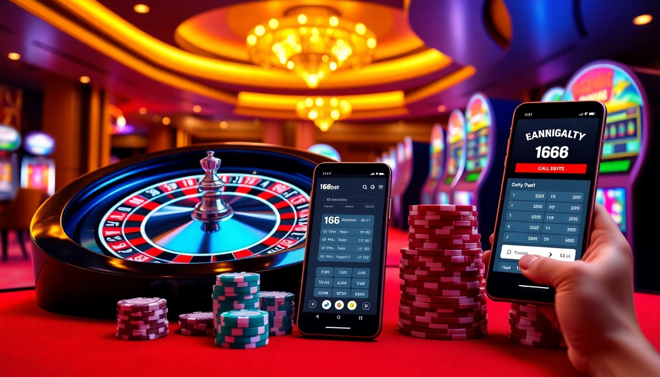Experience the excitement of 166bet with vibrant casino visuals, featuring poker chips and a roulette wheel.