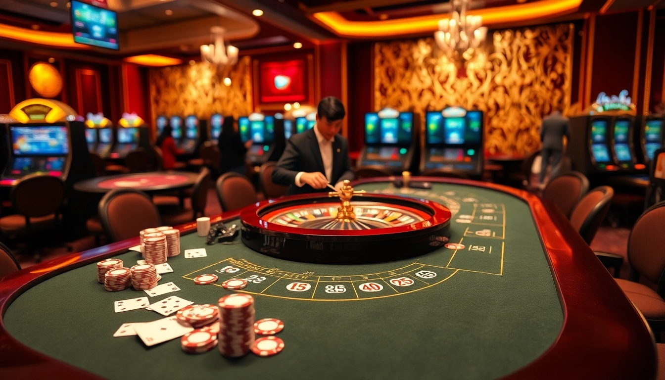 Enjoy thrilling games and luxurious atmosphere at CPC188, where players engage at vibrant casino tables.