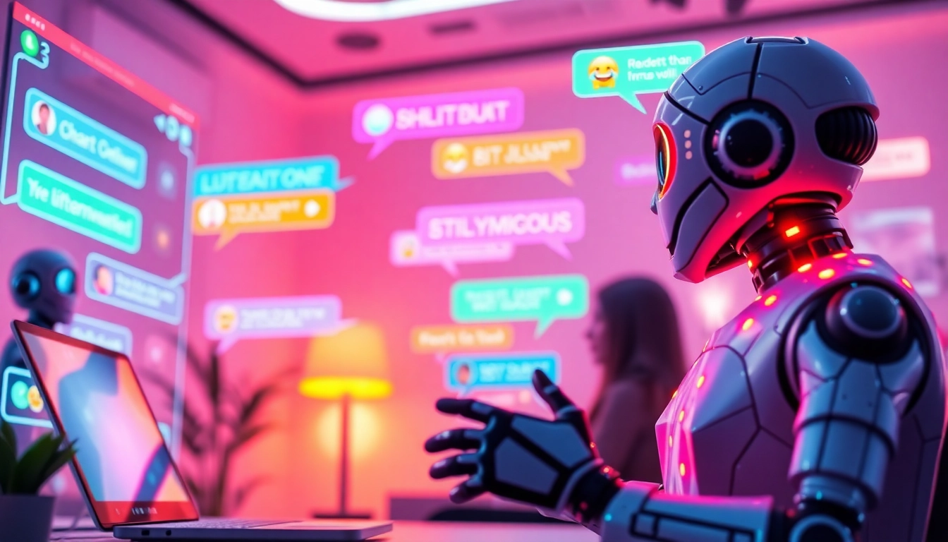 Interactive scene of free sex ai chatbot engaging with users in a vibrant digital environment