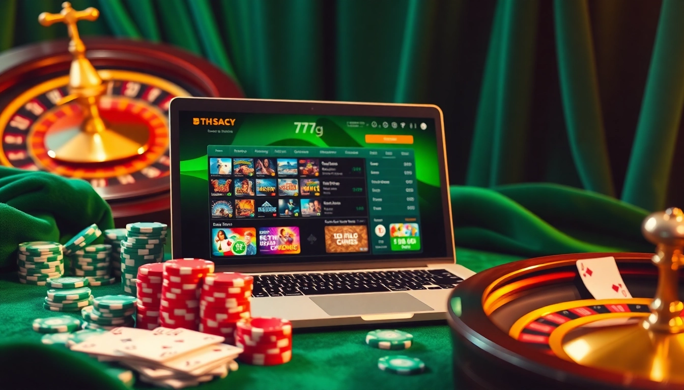 Experience the thrill of betting at 777g with a vibrant casino scene featuring poker chips and roulette.