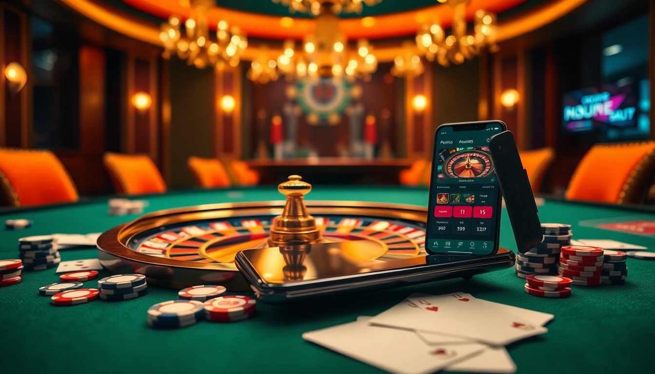 RR88 players winning at a vibrant casino table with cards and roulette wheels.