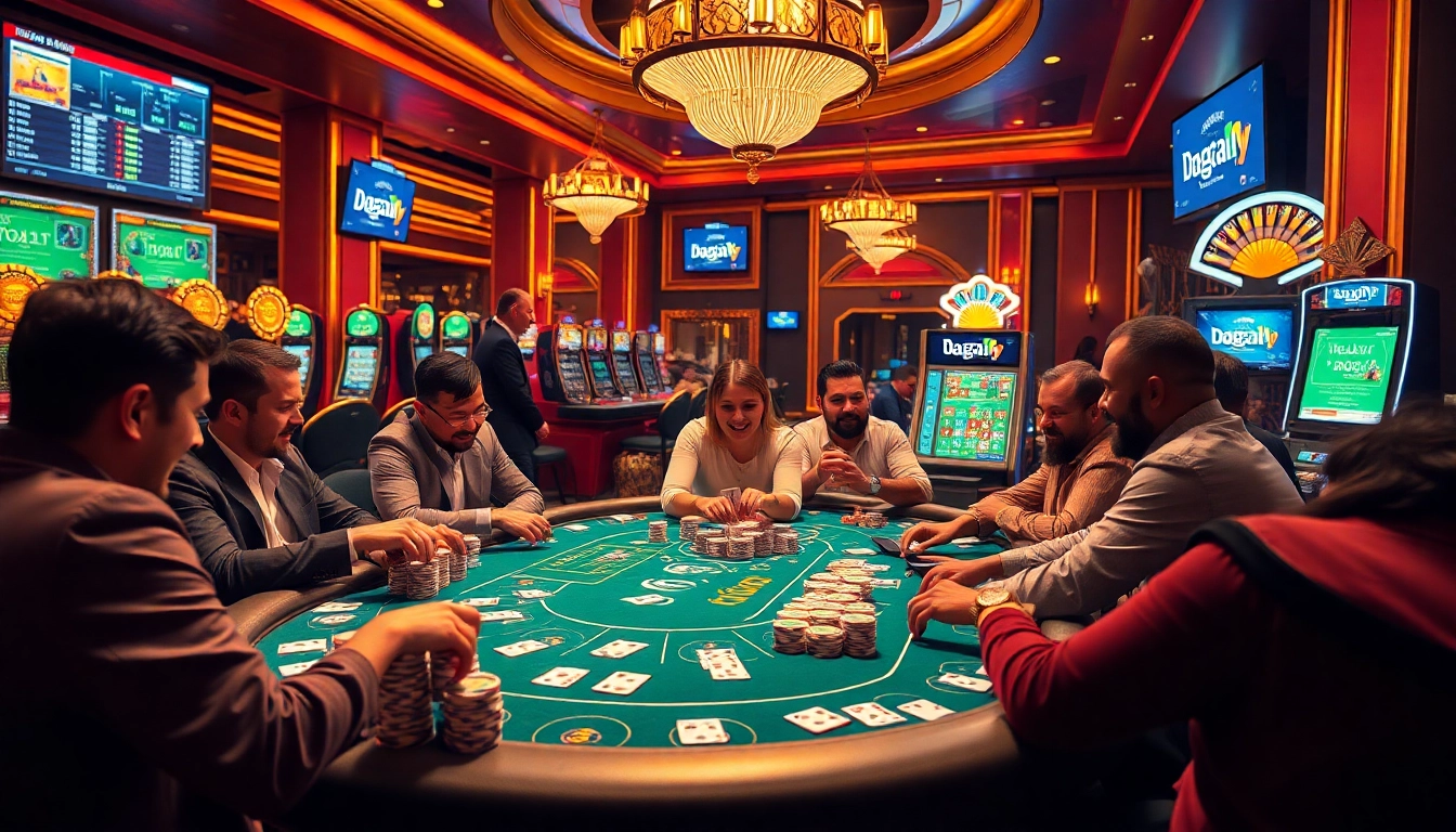 Daga offers an exciting casino atmosphere with poker tables, vibrant slot machines, and engaged players.