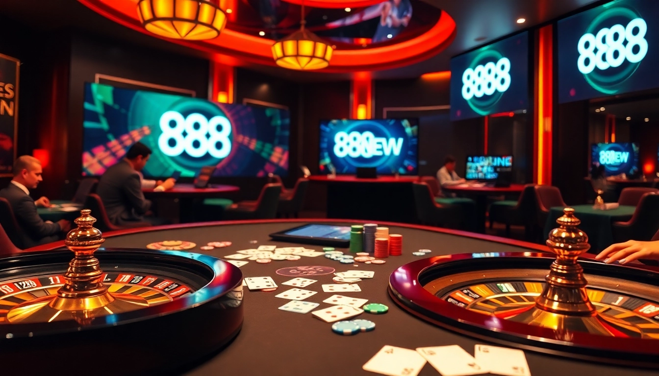 Capture the thrill at nhà cái 888NEW with vibrant casino tables and engaging online gambling visuals.