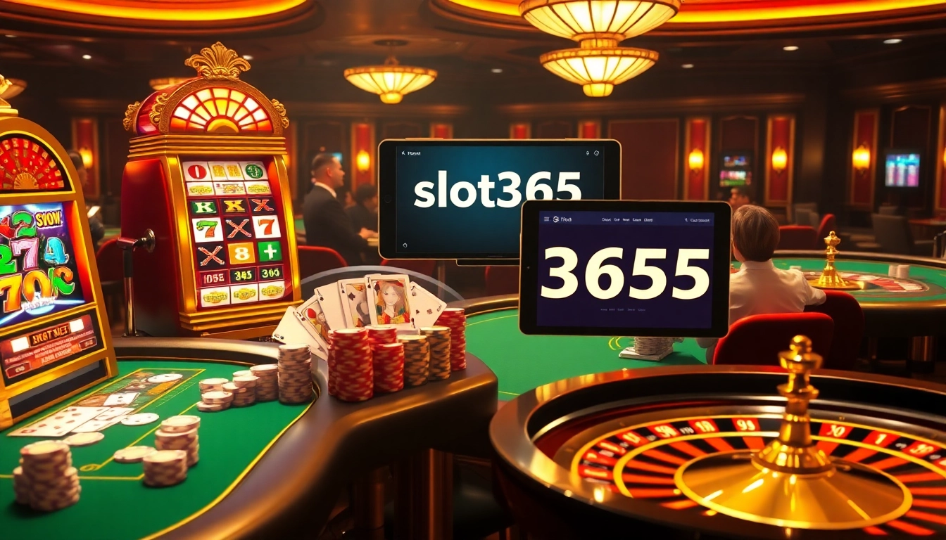 Players using slot365 while enjoying exciting casino games amid vibrant slot machines.