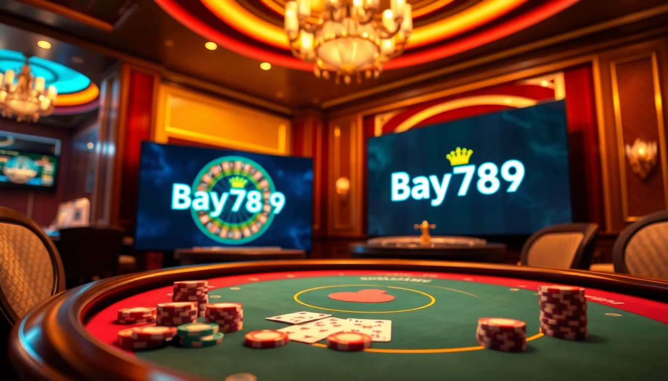 Experience the thrill of gaming at Bay789 with vibrant casino tables and vibrant poker chips.