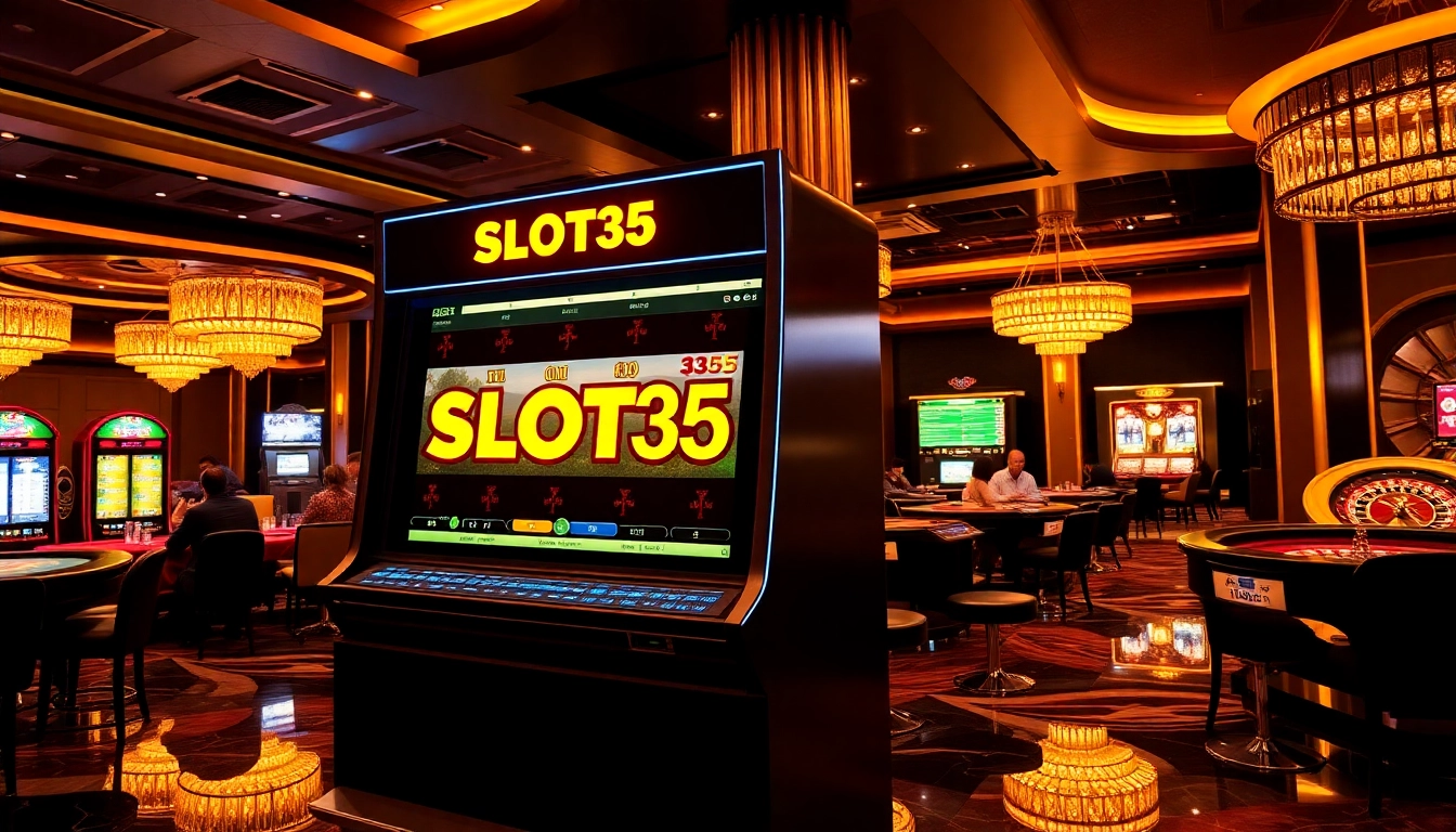 Experience the thrill of slot365 with players engaged in exciting games at a luxury casino.