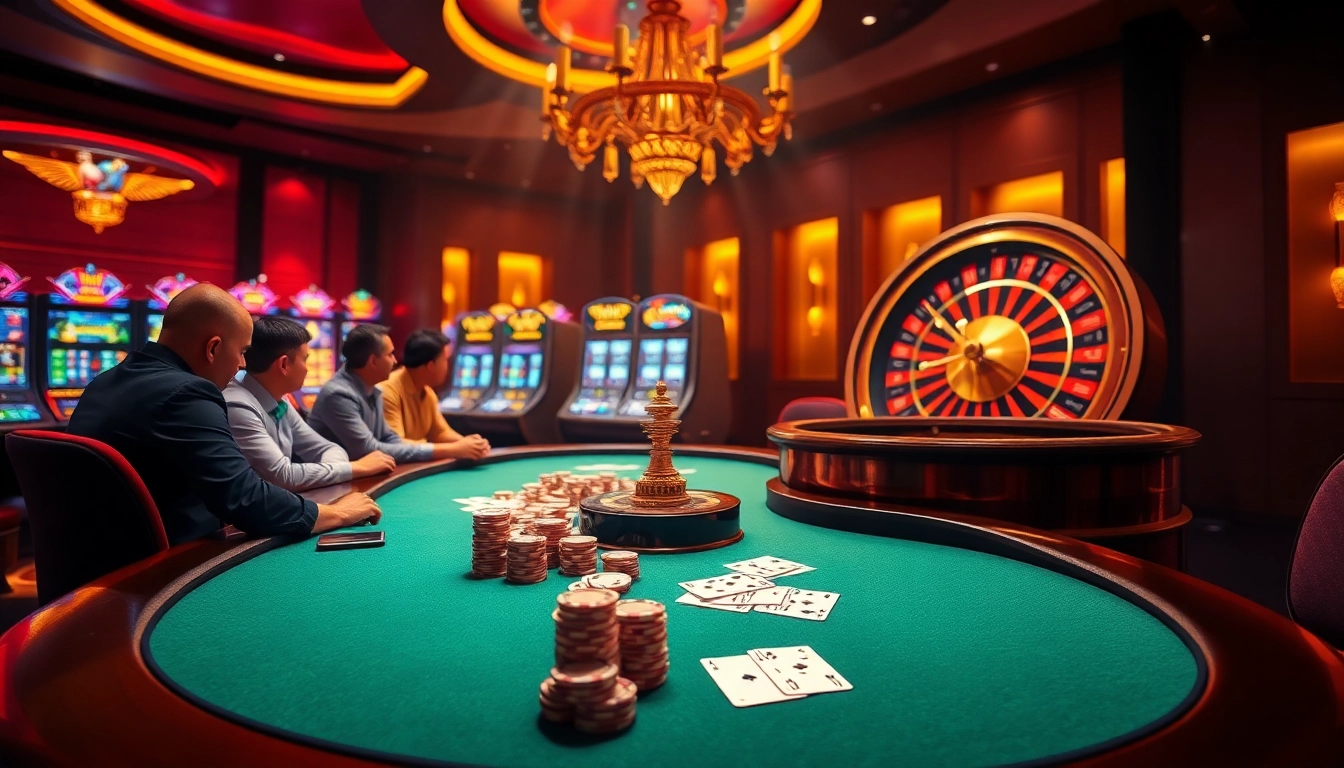 Experience the thrill of Thabet77 with vibrant poker tables and luxurious online gaming elements.