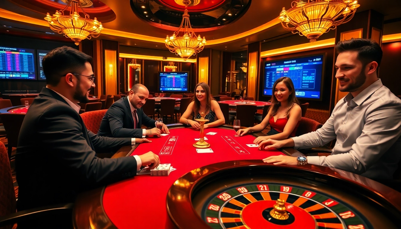 Players enjoying a thrilling game at MV66.com casino, showcasing poker, chips, and excitement.
