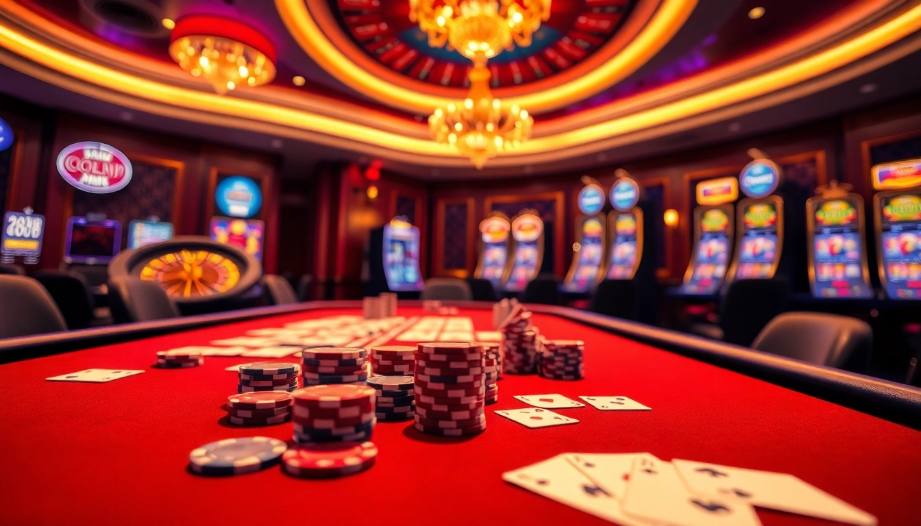 Experience the thrill of C168 OKVIP with vibrant casino tables, poker chips, and cards.