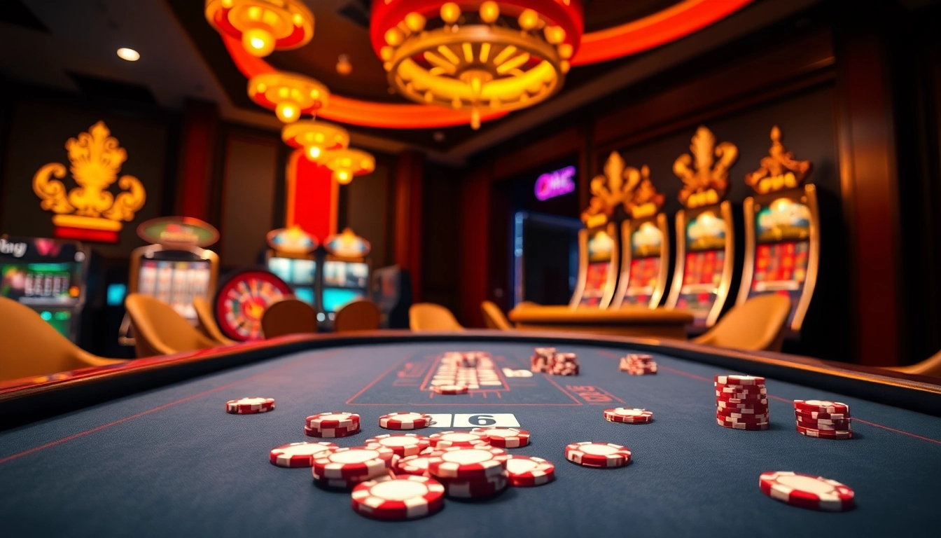 Experience the excitement of Giới Thiệu ABC8 with a vibrant online casino scene showcasing poker, roulette, and high-end gaming.