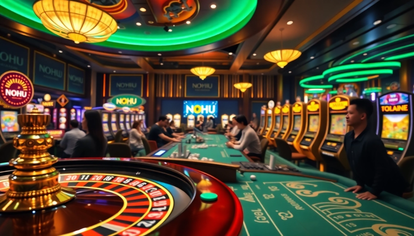 Experience the thrill of NOHU at an upscale casino table filled with excitement and vibrant gambling energy.