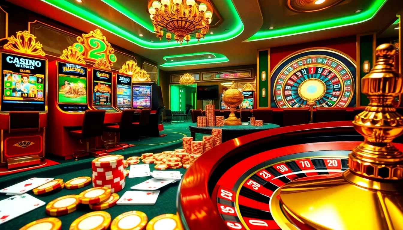 Experience the excitement of Luckywin777 with vibrant slot machines and luxurious casino elements.