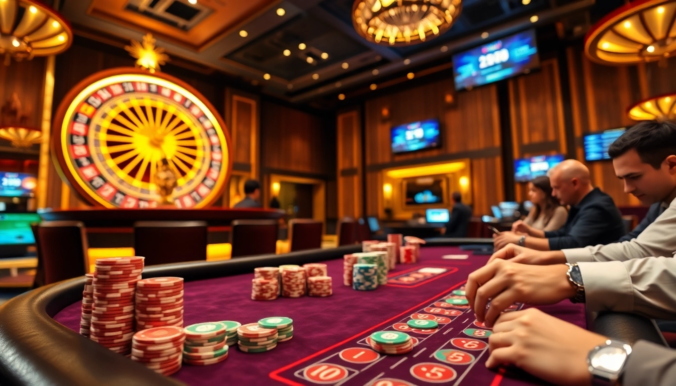 Experience the thrill of Jun88 with vibrant poker gameplay, colorful chips, and a roulette wheel.