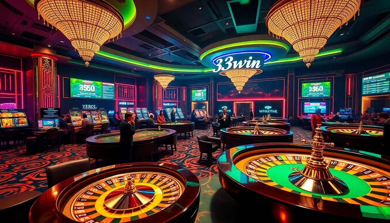 Winning at the exhilarating 33win casino with vibrant tables and engaging players in action.