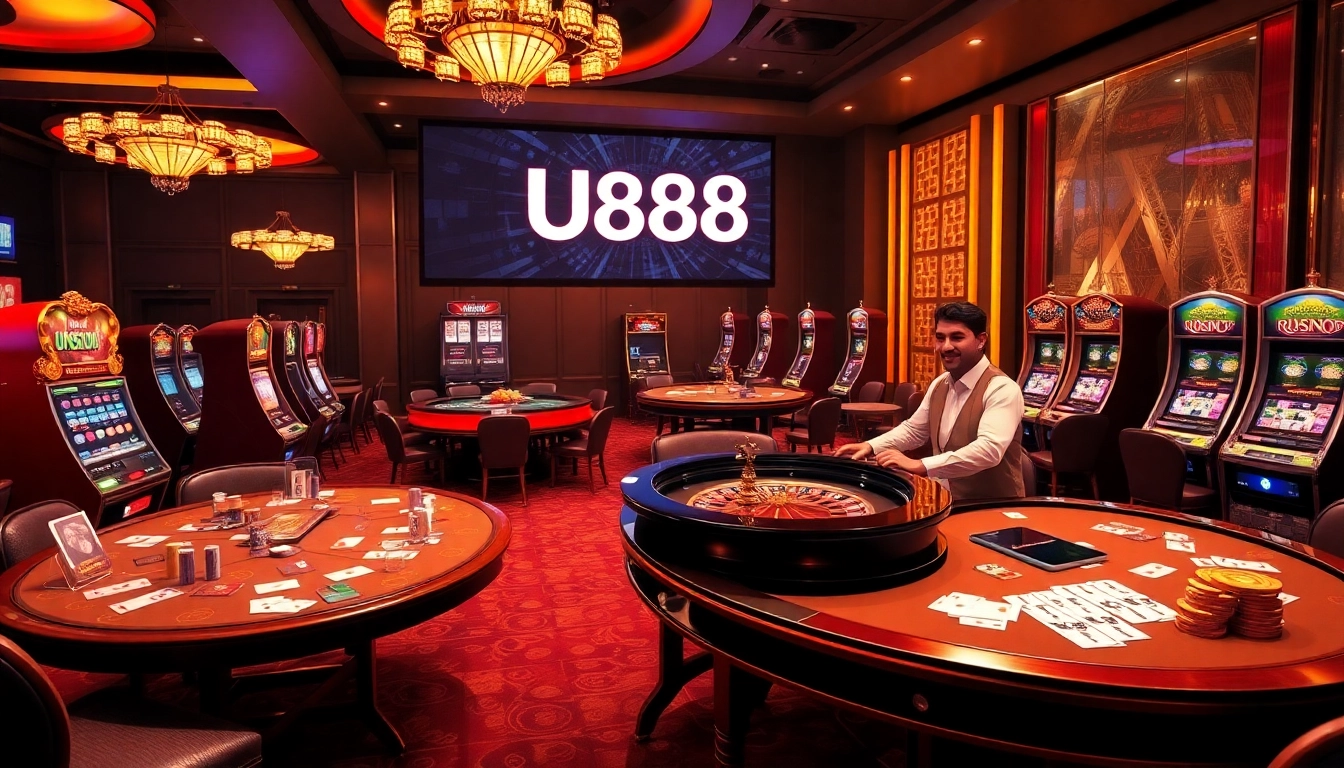 Experience U888's vibrant online casino scene with elegant tables and exciting gaming action.