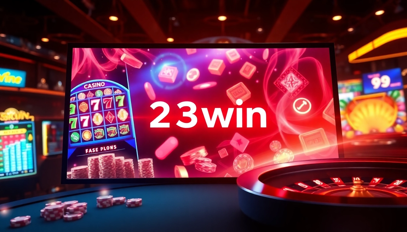 Engaging scene of players enjoying various casino games at 23win, showcasing excitement and luxury.
