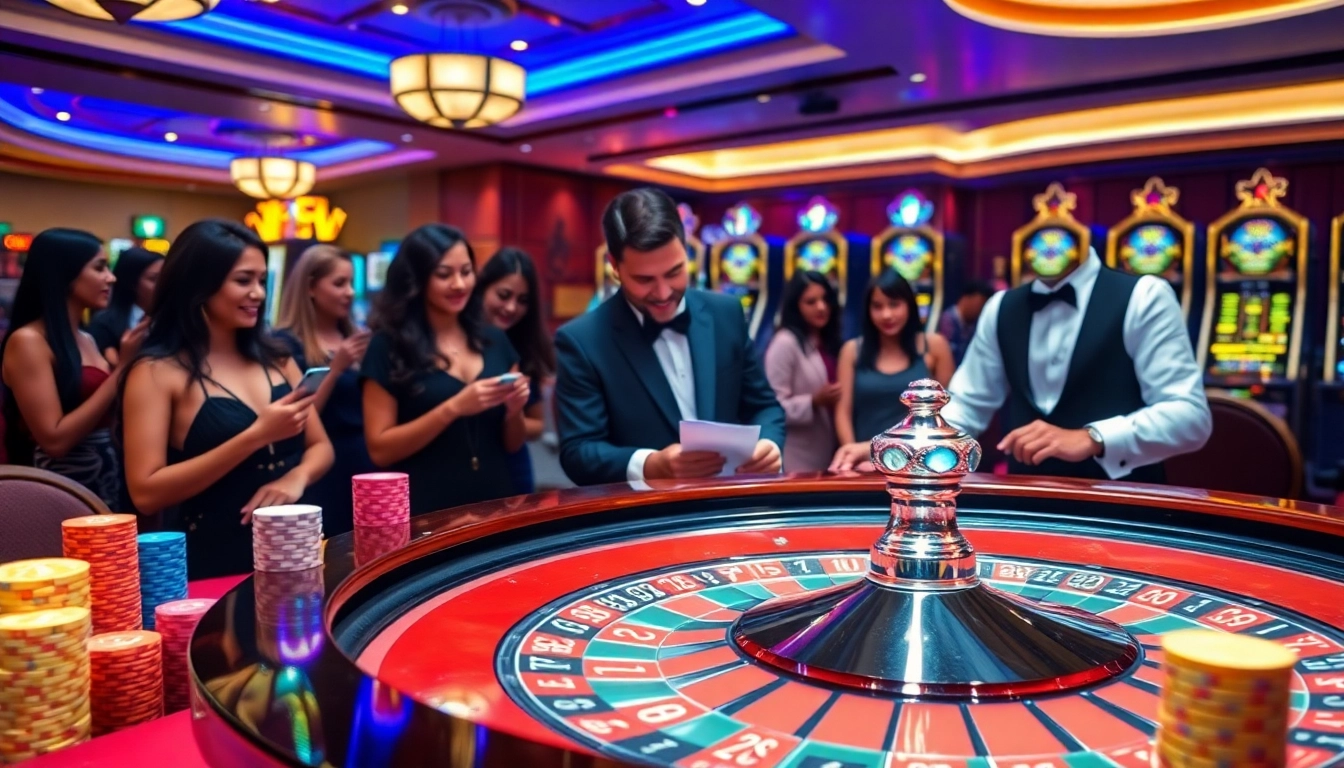 Players enjoying an engaging casino experience at 789win8 with vibrant roulette and slot machines.