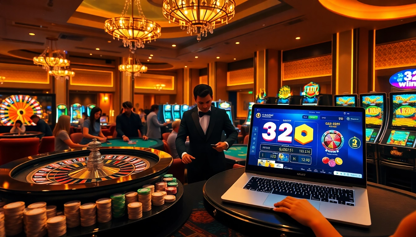 Experience the excitement of the 32 win game while placing bets at a lively casino table.