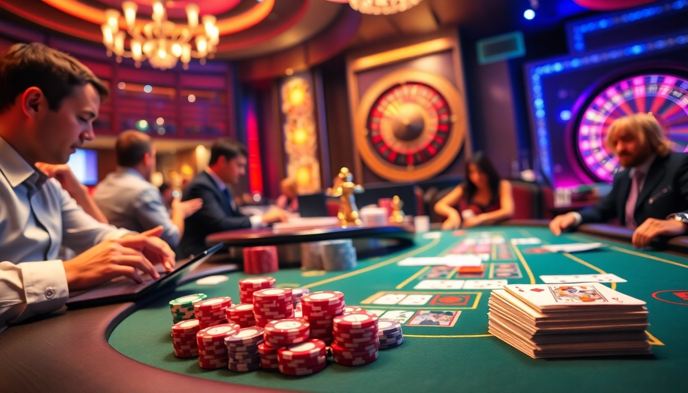 Players enjoying a vibrant casino experience while checking Plagiatsprüfung Bachelorarbeit results on their devices.