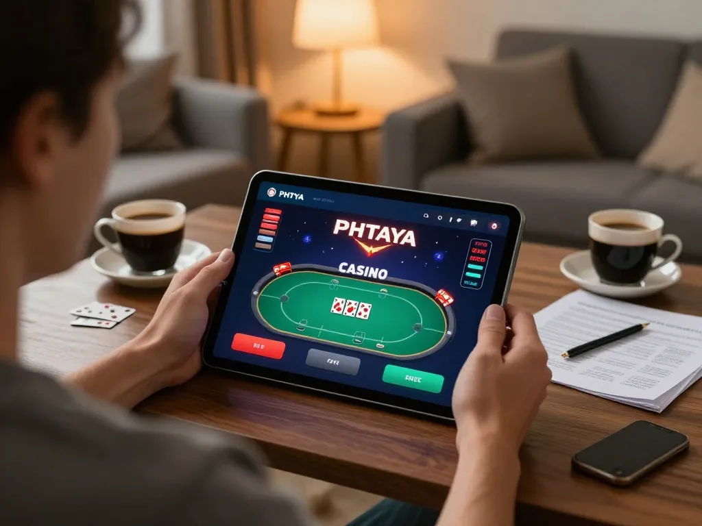 Player engaging with the PHTAYA.AC casino app during a home gaming session.