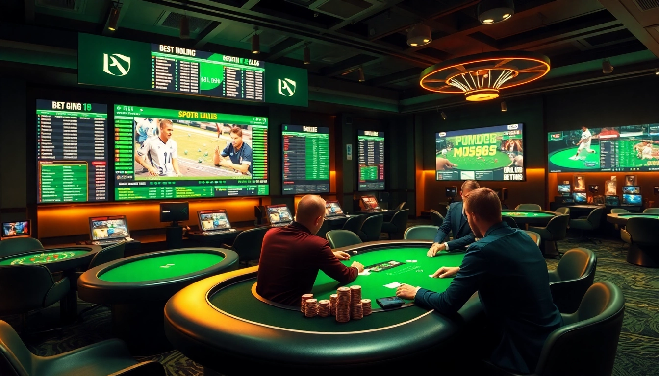 Dynamic online gambling scene highlighting bet789 with poker players and sports betting screens.