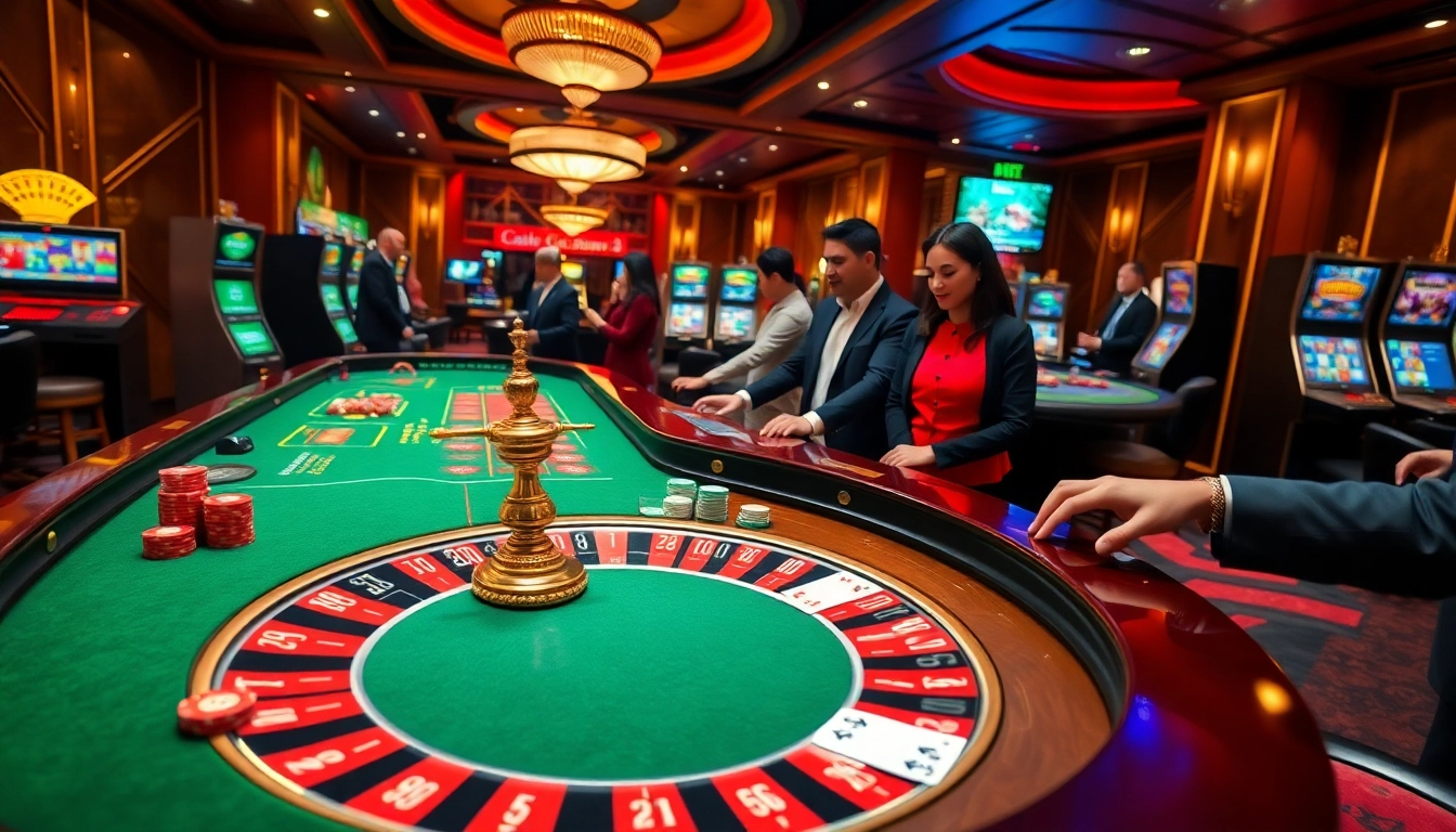 Engaging players at trang chủ uu88 enjoy a thrilling casino experience with roulette and slot machines.