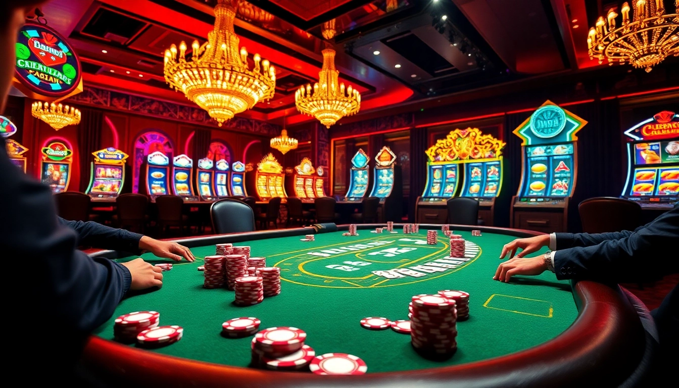 A lively poker game scene at qq88 casino showcasing players engaged with colorful chips and cards.