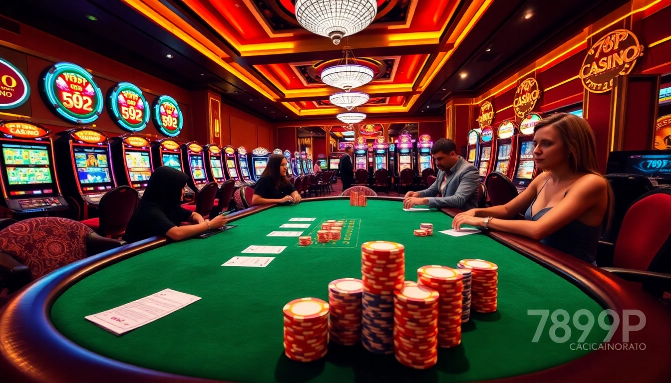 A thrilling poker game at 789P Casino with vibrant colors and stacked chips.