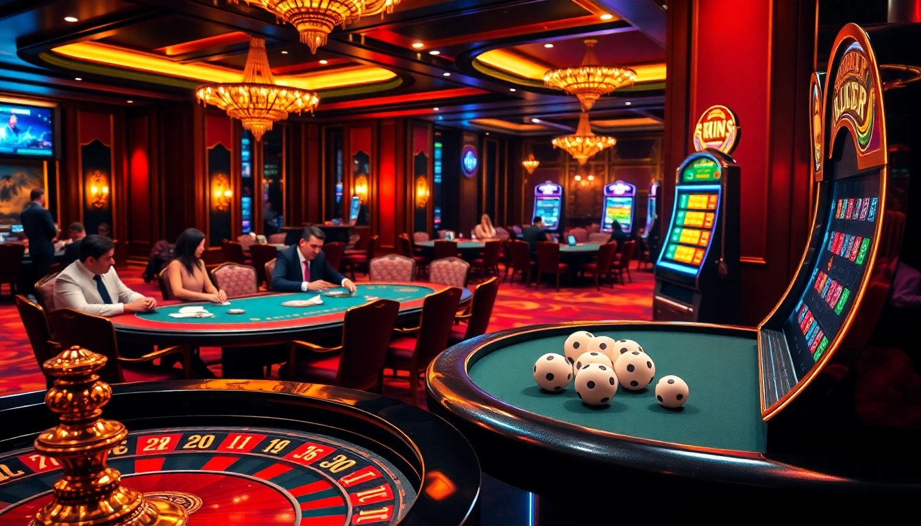 Engaging gaming environment at https://goal123.work/ featuring poker tables, roulette, and festive casino atmosphere.