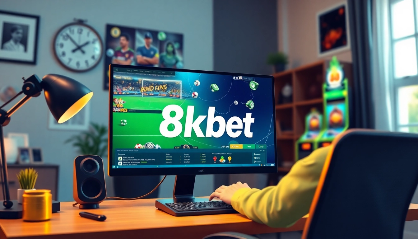 User engaging with the 8kbet online betting platform, showcasing sports and casino games.