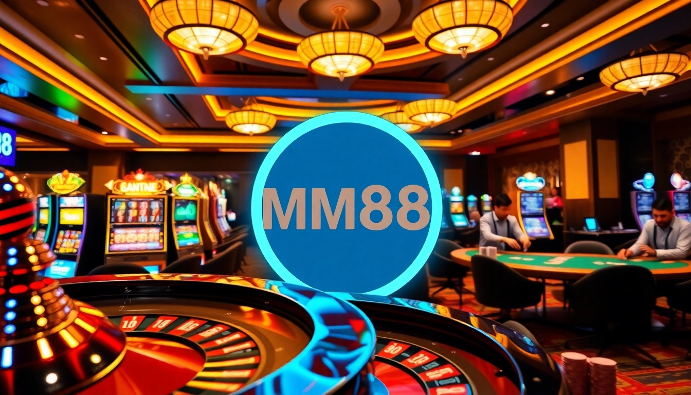 Experience the thrill of MM88 at a modern casino, featuring vibrant tables and exciting slot machines.