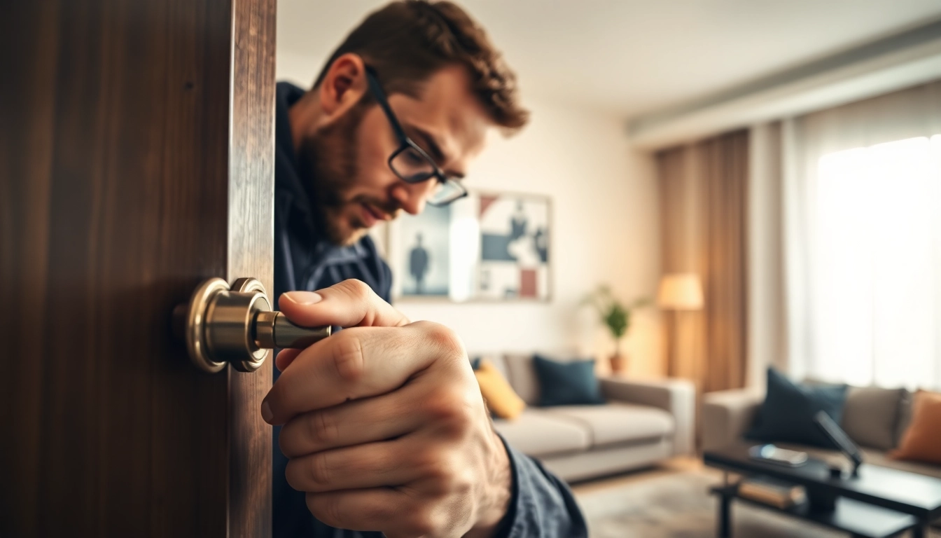 Schlüsseldienst Berlin 24h: Professional locksmith at work on a modern apartment door lock.