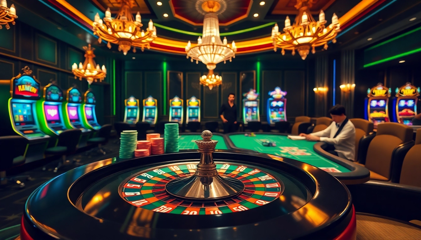 Experience the thrill of vipwin at a luxurious casino with vibrant poker chips and elegant tables.