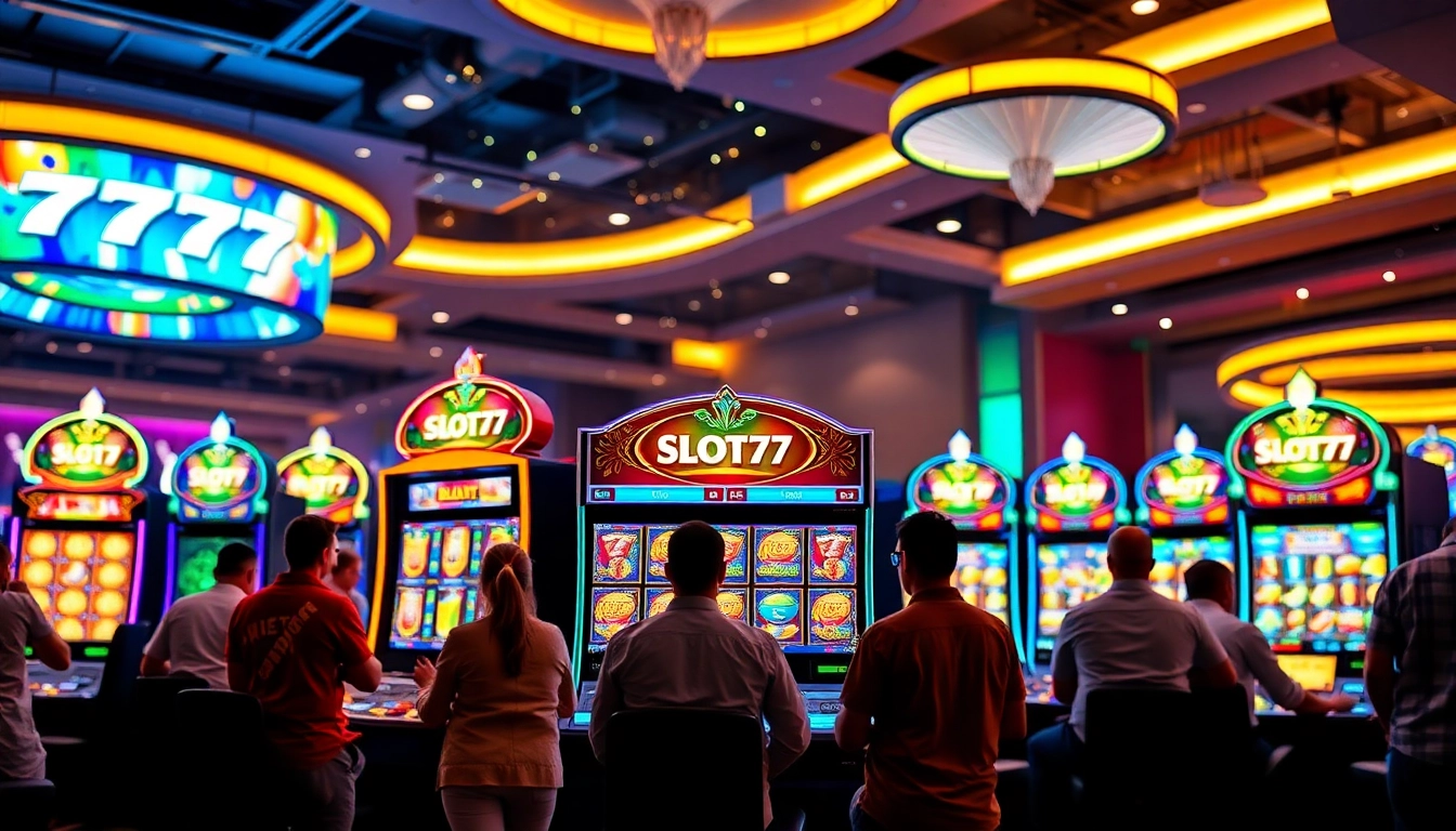 Menampilkan Slot77 yang mengasyikkan dengan pemain yang menikmati pengalaman kasino yang luar biasa.