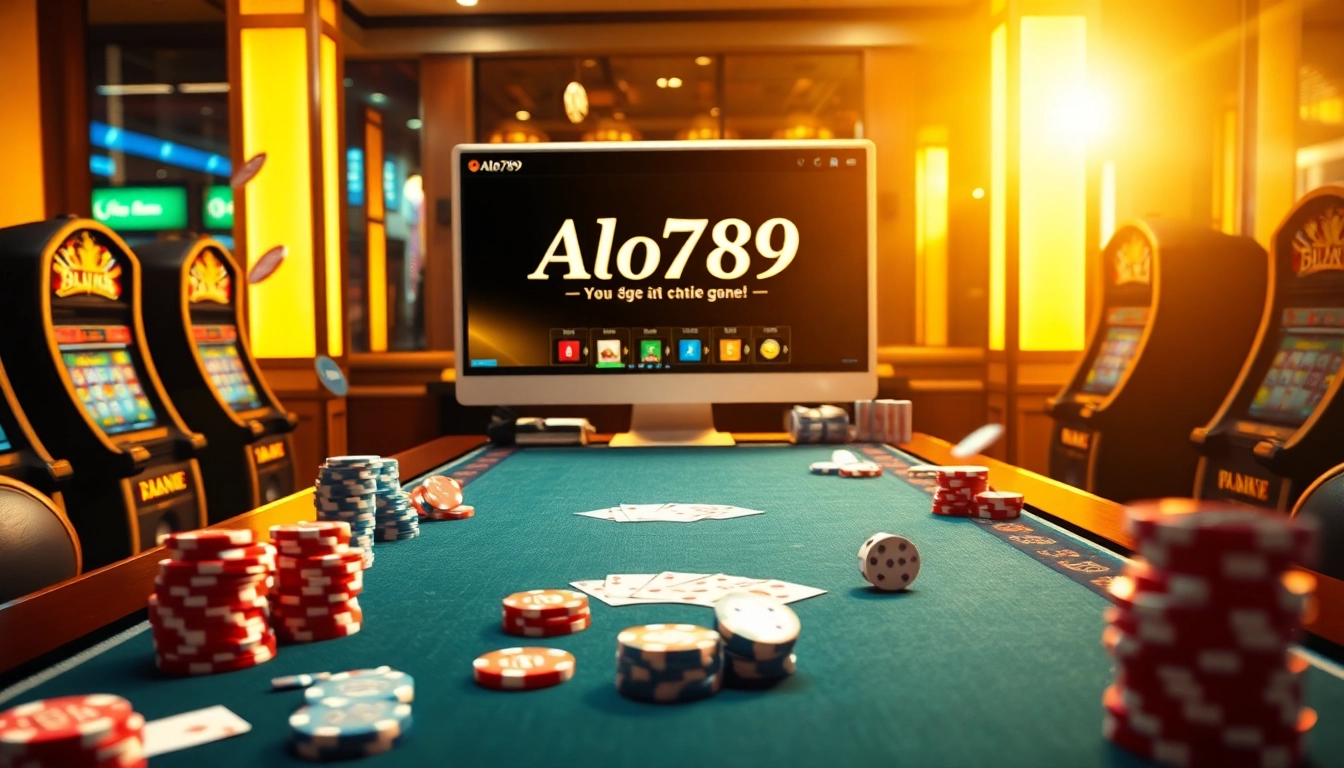 Experience the thrill of Alo789 đá gà with a luxurious online gambling setup featuring vibrant casino elements.